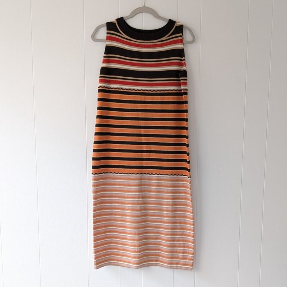 Marni x Uniqlo Brown Merino Wool Blend Striped Orange Knit Midi Dress, size M - Picture 2 of 8